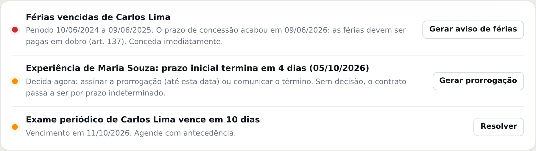 Alertas do dia no Normiq