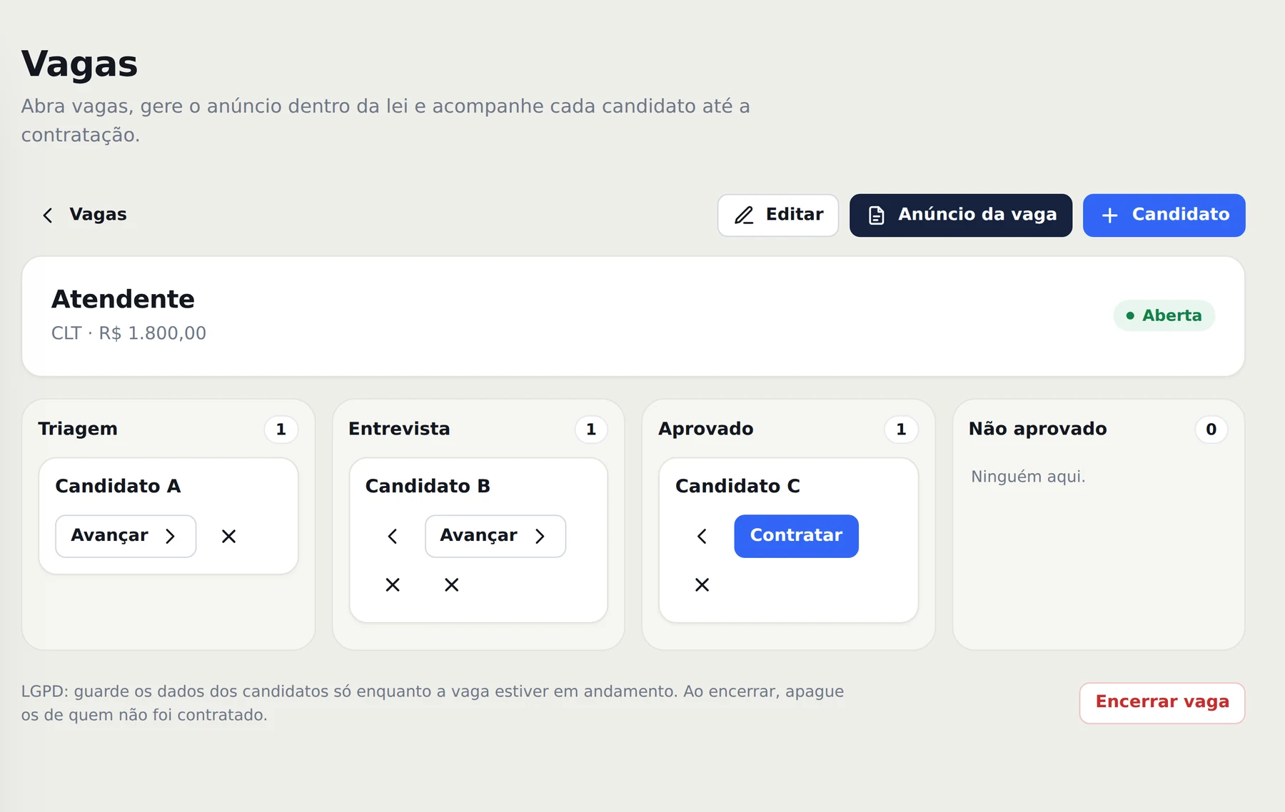 Vagas e contratação
