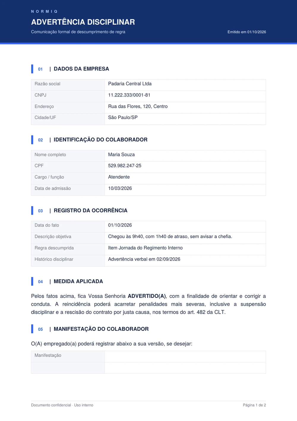 Advertência disciplinar